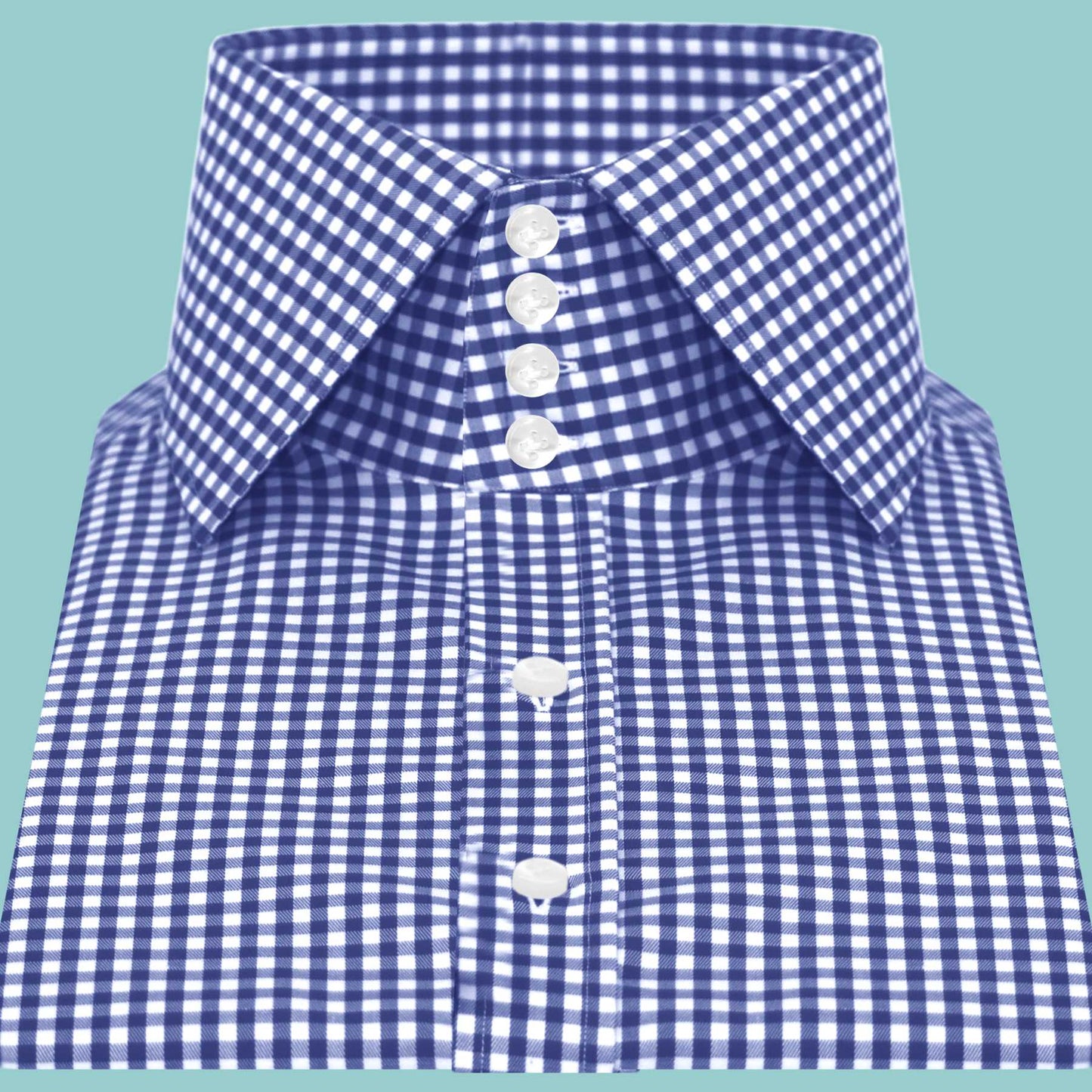 High Spread Collar Dress Shirt For Men President English Wide Spread Full Sleeves  Blue Gingham Chacks Shirt Men Wedding Attire Tall Neck Windsor Collar (Copy)