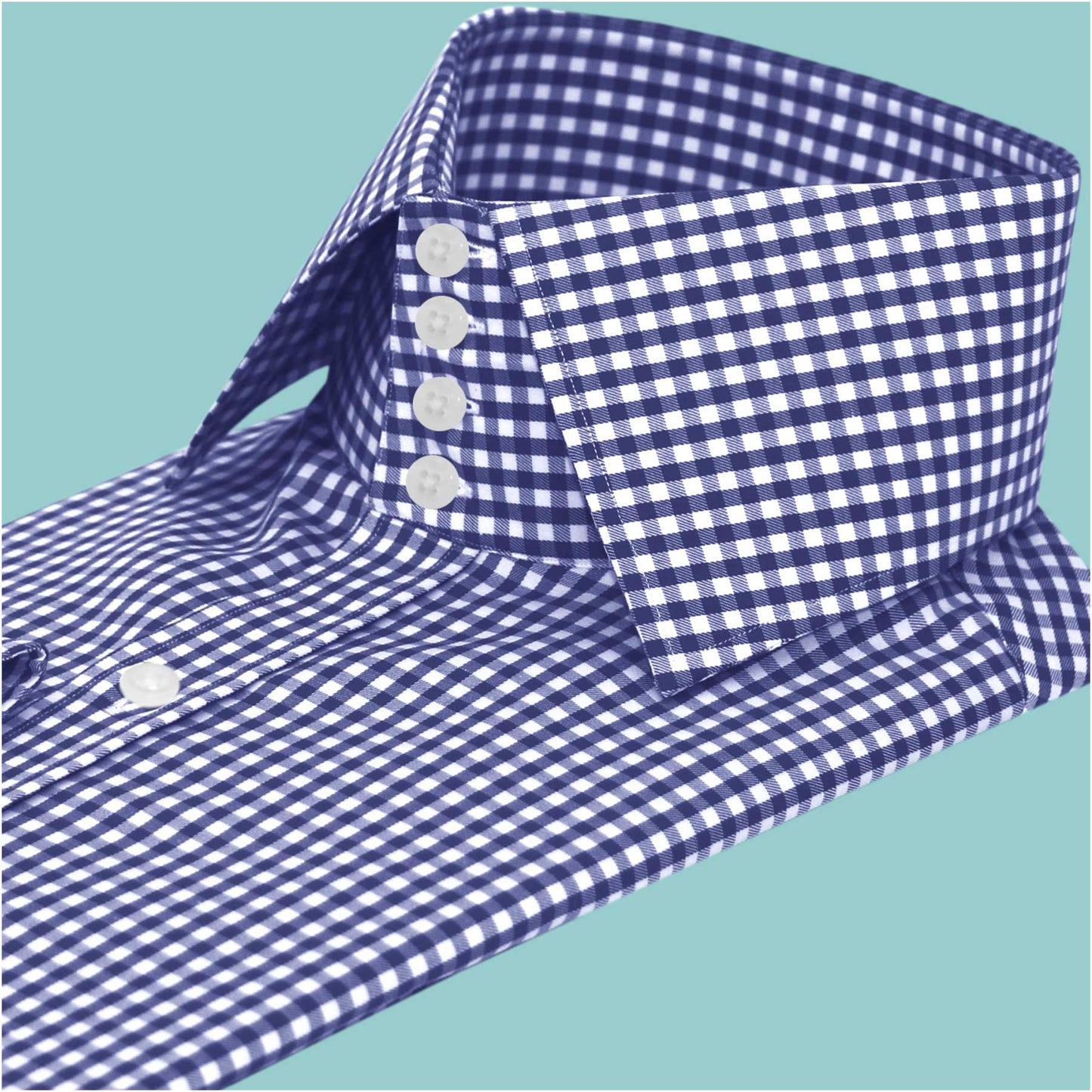 High Spread Collar Dress Shirt For Men President English Wide Spread Full Sleeves  Blue Gingham Chacks Shirt Men Wedding Attire Tall Neck Windsor Collar (Copy)