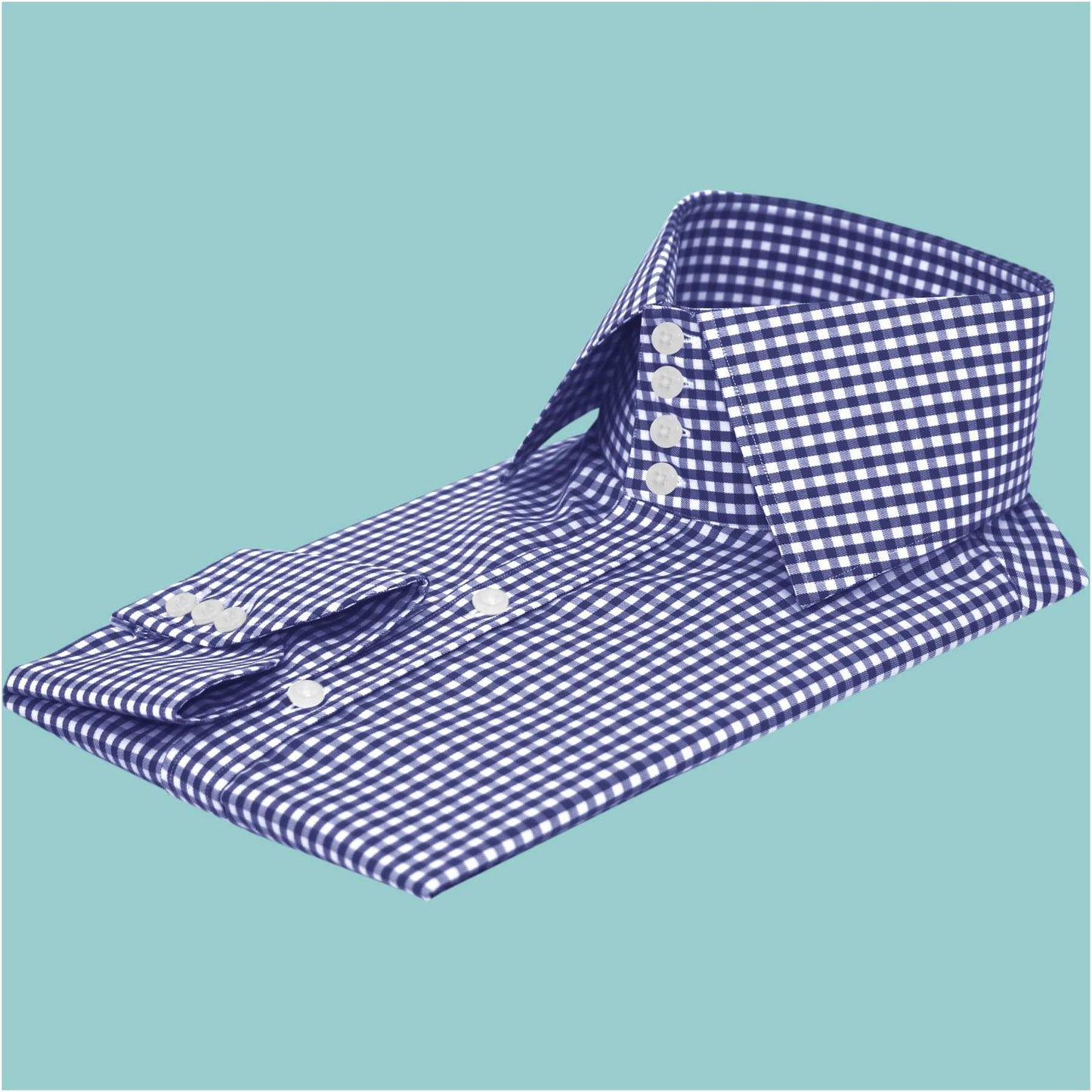 High Spread Collar Dress Shirt For Men President English Wide Spread Full Sleeves  Blue Gingham Chacks Shirt Men Wedding Attire Tall Neck Windsor Collar (Copy)
