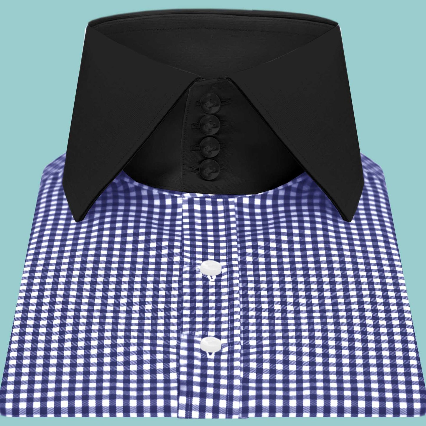 High Spread Collar Dress Shirt For Men President English Wide Spread Full Sleeves  Blue Gingham Chacks Shirt Men Wedding Attire Tall Neck Windsor Collar (Copy)
