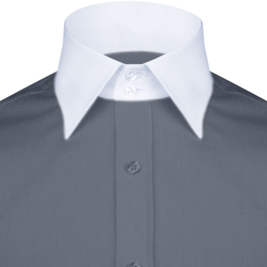 High Spread Collar Dress Shirt For Men President English Wide Spread Full Sleeves Grey Shirt Men Wedding Attire Tall Neck Windsor Collar