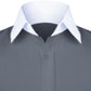 High Spread Collar Dress Shirt For Men President English Wide Spread Full Sleeves Grey Shirt Men Wedding Attire Tall Neck Windsor Collar