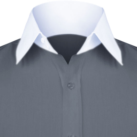 High Spread Collar Dress Shirt For Men President English Wide Spread Full Sleeves Grey Shirt Men Wedding Attire Tall Neck Windsor Collar