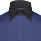 High Spread Collar Dress Shirt For Men President English Wide Spread Full Sleeves Navy Blue Shirt Men Wedding Attire Tall Neck Windsor Collar