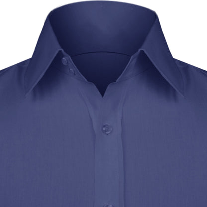 High Spread Collar Dress Shirt For Men President English Wide Spread Full Sleeves Navy Blue Shirt Men Wedding Attire Tall Neck Windsor Collar