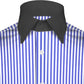 High Spread Collar Dress Shirt For Men President English Wide Spread Full Sleeves Navy Blue Shirt Men Wedding Attire Tall Neck Windsor Collar