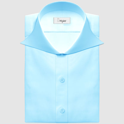 Long Spear Pointed Collar Shirt Vintage Style Cutaway Dagger Collar Shirt Sea Blue Shirt Summer Beach Party Men's Handmade Long Sleeves Shirt (Copy) (Copy)