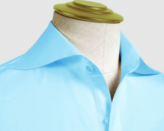 Long Spear Pointed Collar Shirt Vintage Style Cutaway Dagger Collar Shirt Sea Blue Shirt Summer Beach Party Men's Handmade Long Sleeves Shirt (Copy) (Copy)