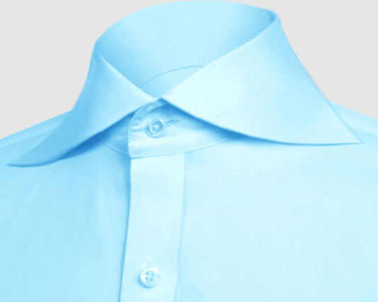 Long Spear Pointed Collar Shirt Vintage Style Cutaway Dagger Collar Shirt Sea Blue Shirt Summer Beach Party Men's Handmade Long Sleeves Shirt (Copy) (Copy)