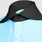 Long Spear Pointed Collar Shirt Vintage Style Cutaway Dagger Collar Shirt Sea Blue Shirt Summer Beach Party Men's Handmade Long Sleeves Shirt (Copy) (Copy)