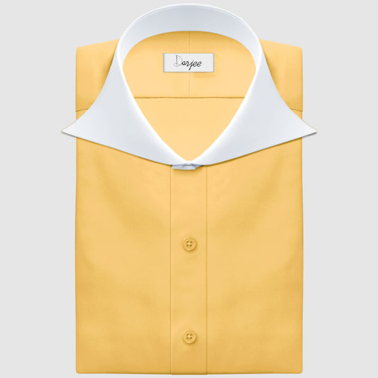 Long Spear Pointed Collar Shirt Vintage Style Cutaway Dagger Collar Shirt Yellow Shirt Summer Beach Party Men's Handmade Long Sleeves Shirt
