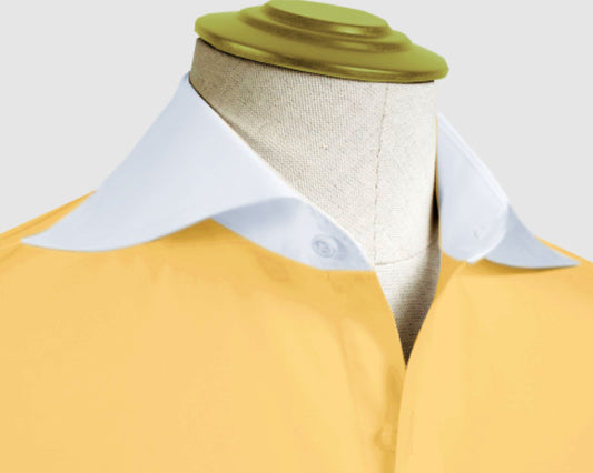 Long Spear Pointed Collar Shirt Vintage Style Cutaway Dagger Collar Shirt Yellow Shirt Summer Beach Party Men's Handmade Long Sleeves Shirt