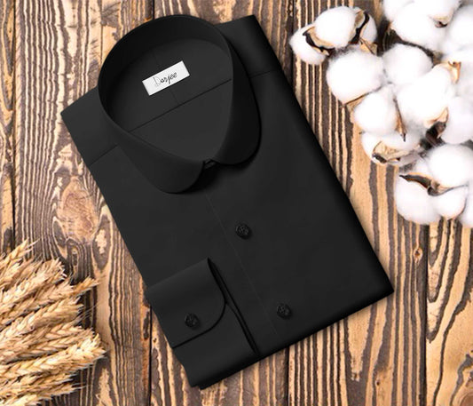 eaky Blinder Style Attire/ Solid Black Shirt Penny Club Round Tip Peter Pan Collar Vintage Wedding Dress Shirt Mens Cotton Shelby Brothers