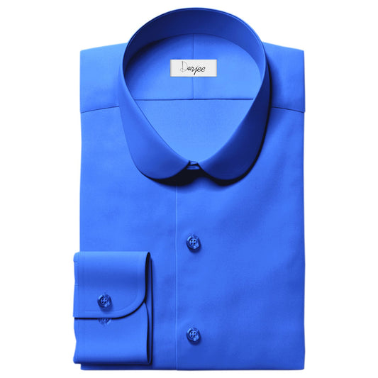 eaky Blinder Style Attire/ Solid Royal Blue Shirt Penny Club Round Tip Peter Pan Collar Vintage Wedding Dress Shirt Mens Cotton Shelby Brothers