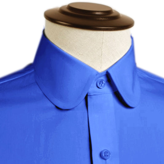 eaky Blinder Style Attire/ Solid Royal Blue Shirt Penny Club Round Tip Peter Pan Collar Vintage Wedding Dress Shirt Mens Cotton Shelby Brothers