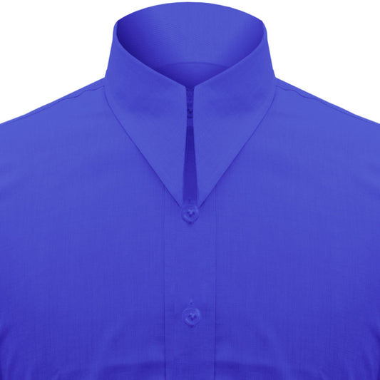 Long Pointed Collar Royal Blue Men Shirt 50s, 60s, 70s Vintage Dagger Collar Dress Shirt Spear Pointed Big Wide Collar Gangster Style Shirt