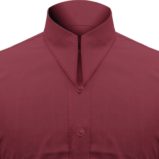 Long Pointed Collar Burgundy Men Shirt 50s, 60s, 70s Vintage Dagger Collar Dress Shirt Spear Pointed Big Wide Collar Gangster Style Shirt