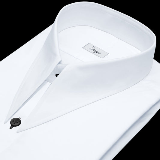 White Long Spear Pointed Collar Men's Dress Shirt Gift For Him Vintage Style Contrast Buttons Full Sleeves Giza Cotton Shirt