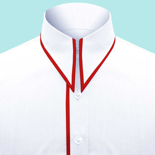 White Long Spear Pointed Collar Men's Dress Shirt Gift For Him Vintage Style Contrast Piping Full Sleeves Giza Cotton Shirt