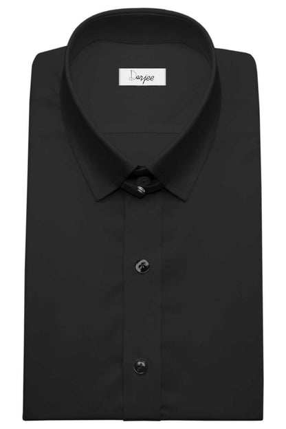 Snap Tab Collar Men's Black Dress Shirt Retro James Bond Celebrity Style Dress Classic Kent Clergy Collar Shirt Eton Loop Collar 70s 80s