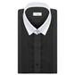 Snap Tab Collar Men's Black Dress Shirt Retro James Bond Celebrity Style Dress Classic Kent Clergy Collar Shirt Eton Loop Collar 70s 80s