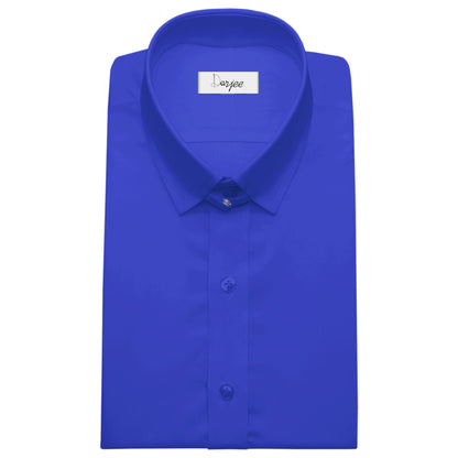 Snap Tab Collar Men's Blue Dress Shirt Retro James Bond Celebrity Style Dress Classic Kent Clergy Collar Shirt Eton Loop Collar 70s 80s