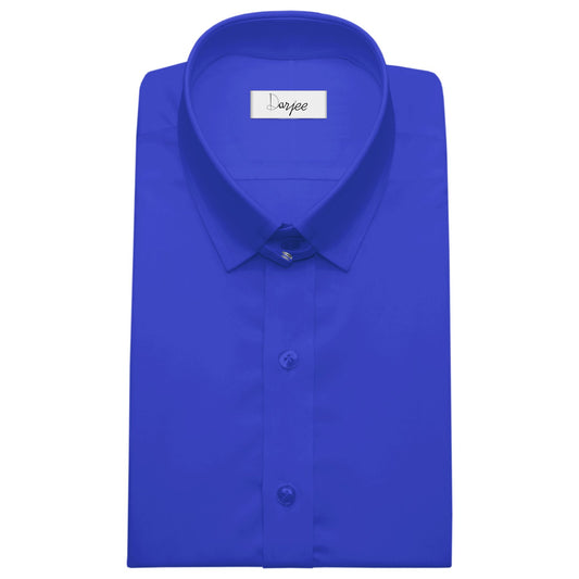 Snap Tab Collar Men's Blue Dress Shirt Retro James Bond Celebrity Style Dress Classic Kent Clergy Collar Shirt Eton Loop Collar 70s 80s