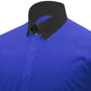 Snap Tab Collar Men's Blue Dress Shirt Retro James Bond Celebrity Style Dress Classic Kent Clergy Collar Shirt Eton Loop Collar 70s 80s