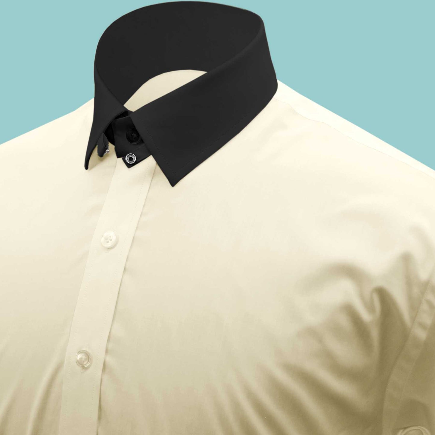 Snap Tab Collar Men's Cream Dress Shirt Retro James Bond Celebrity Style Dress Classic Kent Clergy Collar Shirt Eton Loop Collar 70s 80s