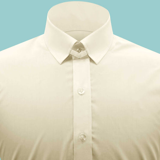 Snap Tab Collar Men's Cream Dress Shirt Retro James Bond Celebrity Style Dress Classic Kent Clergy Collar Shirt Eton Loop Collar 70s 80s