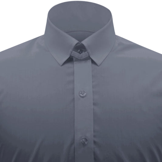 Snap Tab Collar Men's Grey Dress Shirt Retro James Bond Celebrity Style Dress Classic Kent Clergy Collar Shirt Eton Loop Collar 70s 80s