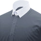 Snap Tab Collar Men's Grey Dress Shirt Retro James Bond Celebrity Style Dress Classic Kent Clergy Collar Shirt Eton Loop Collar 70s 80s