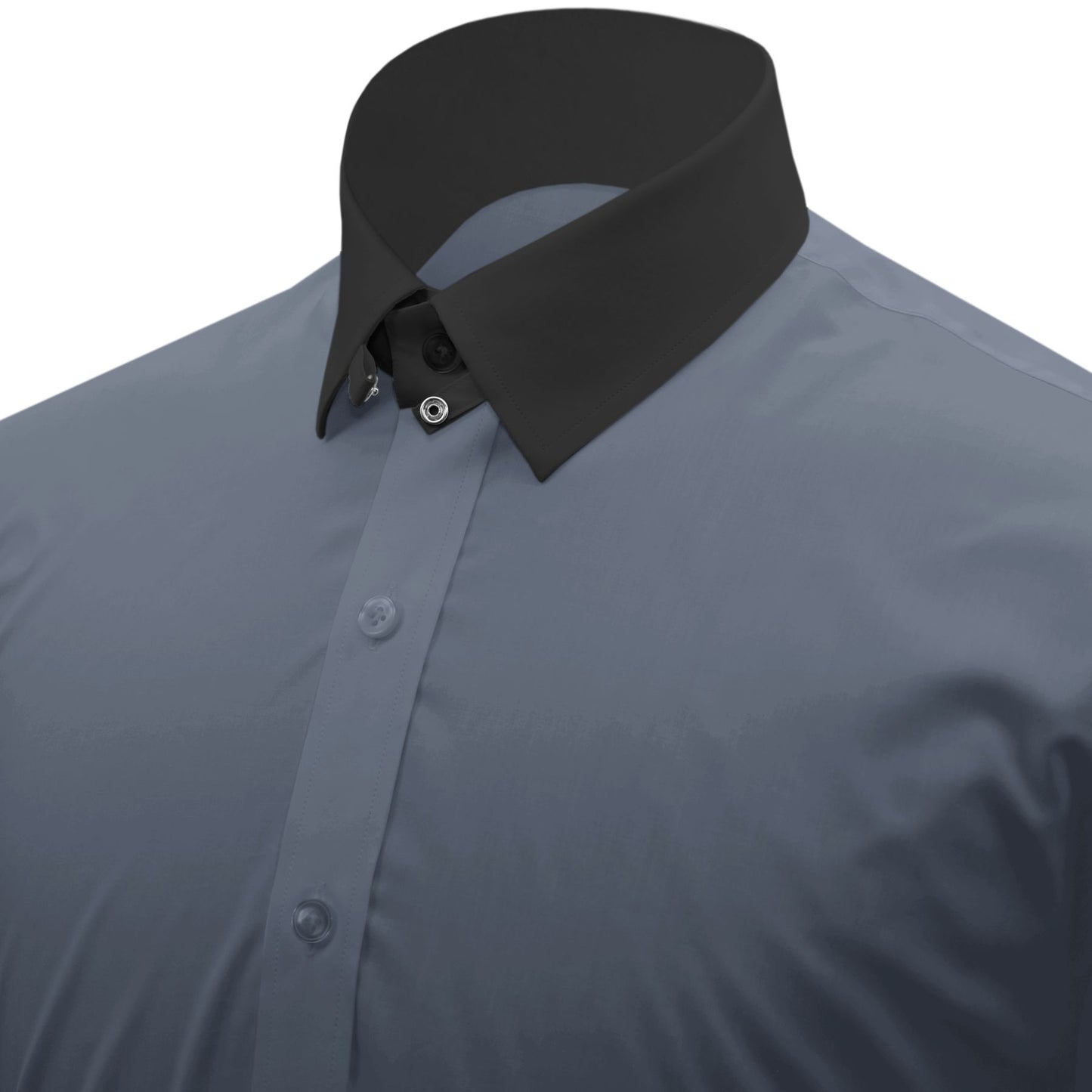 Snap Tab Collar Men's Grey Dress Shirt Retro James Bond Celebrity Style Dress Classic Kent Clergy Collar Shirt Eton Loop Collar 70s 80s