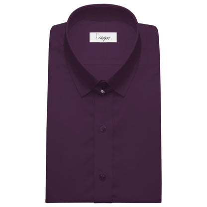 Snap Tab Collar Men's Dark Lilac Dress Shirt Retro James Bond Celebrity Style Dress Classic Kent Clergy Collar Shirt Eton Loop Collar 70s 80s