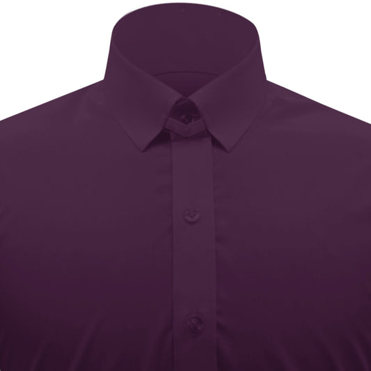 Snap Tab Collar Men's Dark Lilac Dress Shirt Retro James Bond Celebrity Style Dress Classic Kent Clergy Collar Shirt Eton Loop Collar 70s 80s