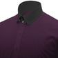 Snap Tab Collar Men's Dark Lilac Dress Shirt Retro James Bond Celebrity Style Dress Classic Kent Clergy Collar Shirt Eton Loop Collar 70s 80s