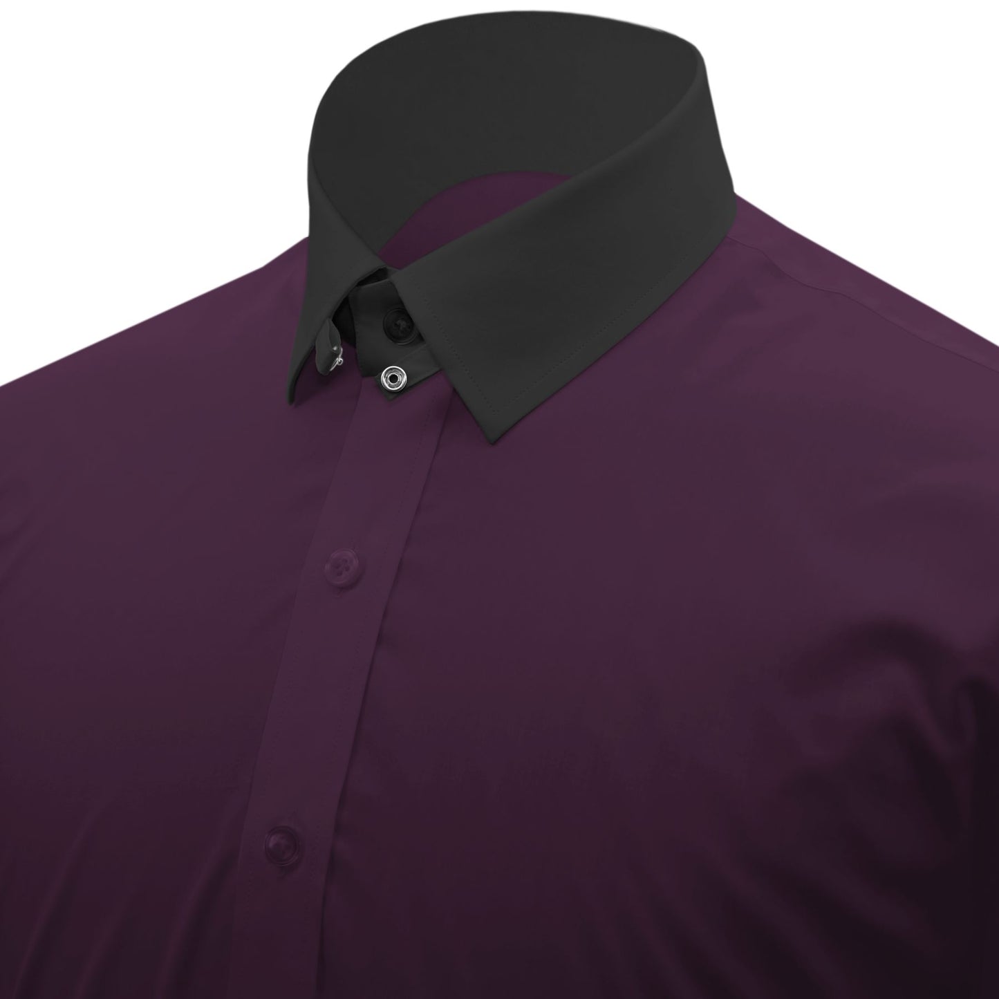 Snap Tab Collar Men's Dark Lilac Dress Shirt Retro James Bond Celebrity Style Dress Classic Kent Clergy Collar Shirt Eton Loop Collar 70s 80s