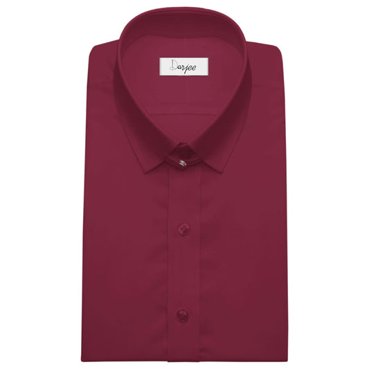 Snap Tab Collar Men's Maroon Dress Shirt Retro James Bond Celebrity Style Dress Classic Kent Clergy Collar Shirt Eton Loop Collar 70s 80s