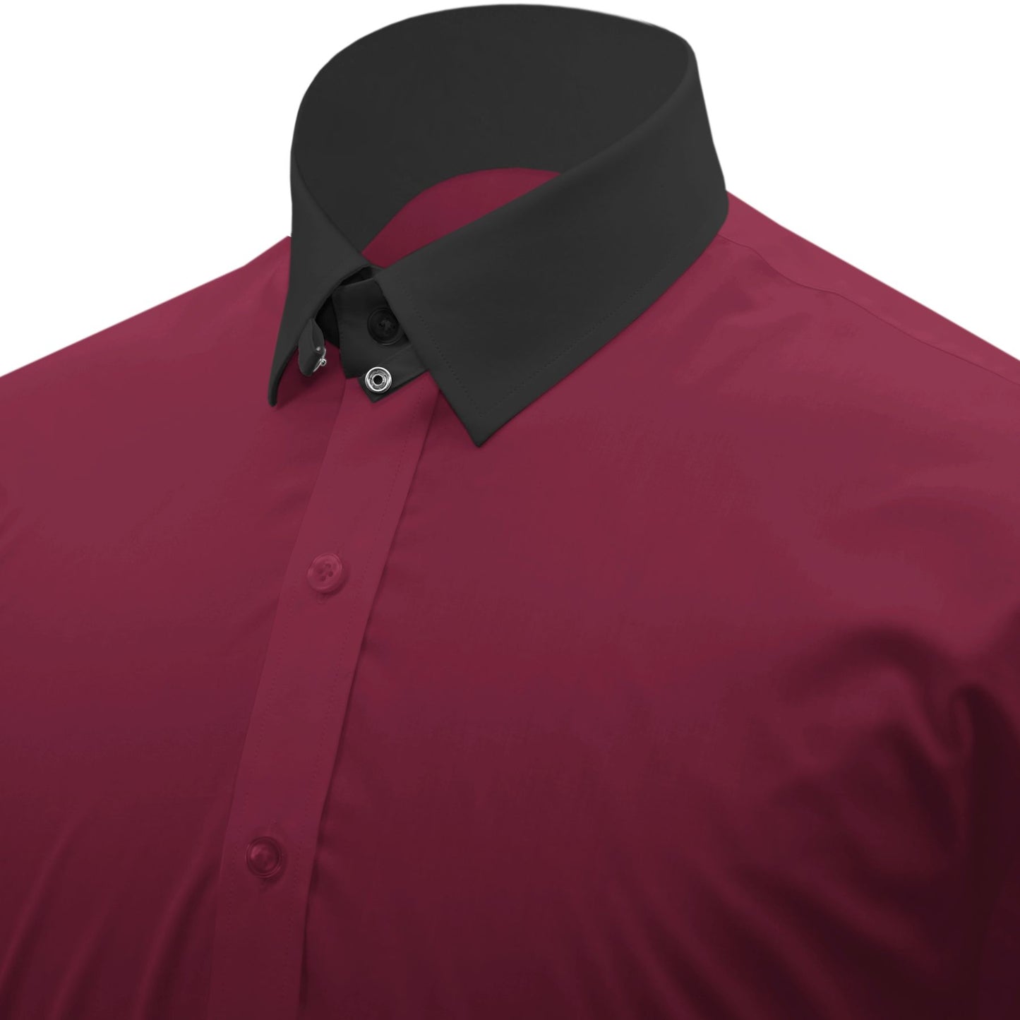 Snap Tab Collar Men's Maroon Dress Shirt Retro James Bond Celebrity Style Dress Classic Kent Clergy Collar Shirt Eton Loop Collar 70s 80s