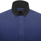 Snap Tab Collar Men's Navy Blue Dress Shirt Retro James Bond Celebrity Style Dress Classic Kent Clergy Collar Shirt Eton Loop Collar 70s 80s