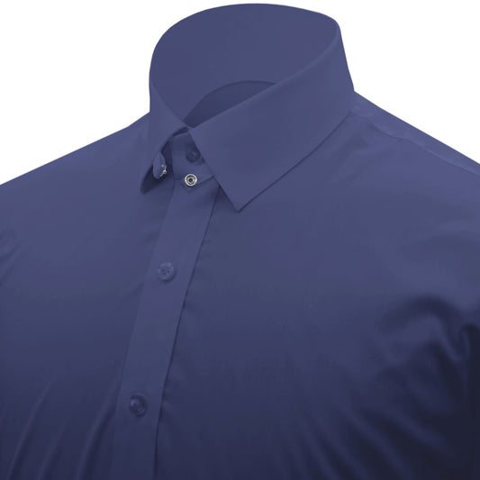 Snap Tab Collar Men's Navy Blue Dress Shirt Retro James Bond Celebrity Style Dress Classic Kent Clergy Collar Shirt Eton Loop Collar 70s 80s