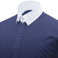 Snap Tab Collar Men's Navy Blue Dress Shirt Retro James Bond Celebrity Style Dress Classic Kent Clergy Collar Shirt Eton Loop Collar 70s 80s