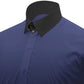 Snap Tab Collar Men's Navy Blue Dress Shirt Retro James Bond Celebrity Style Dress Classic Kent Clergy Collar Shirt Eton Loop Collar 70s 80s