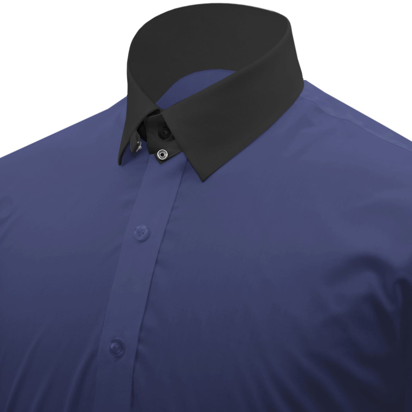 Snap Tab Collar Men's Navy Blue Dress Shirt Retro James Bond Celebrity Style Dress Classic Kent Clergy Collar Shirt Eton Loop Collar 70s 80s