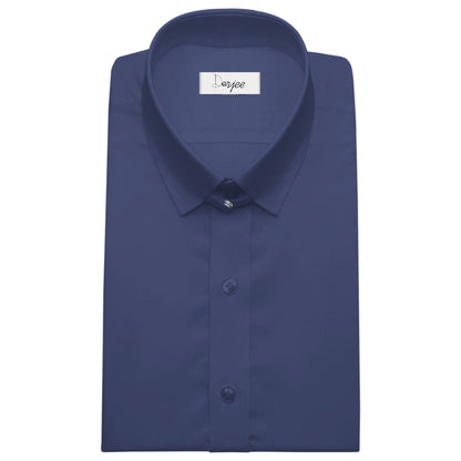 Snap Tab Collar Men's Navy Blue Dress Shirt Retro James Bond Celebrity Style Dress Classic Kent Clergy Collar Shirt Eton Loop Collar 70s 80s