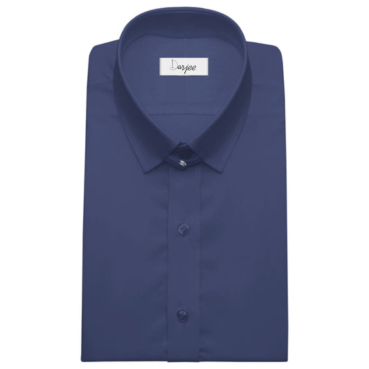 Snap Tab Collar Men's Navy Blue Dress Shirt Retro James Bond Celebrity Style Dress Classic Kent Clergy Collar Shirt Eton Loop Collar 70s 80s