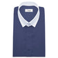 Snap Tab Collar Men's Navy Blue Dress Shirt Retro James Bond Celebrity Style Dress Classic Kent Clergy Collar Shirt Eton Loop Collar 70s 80s