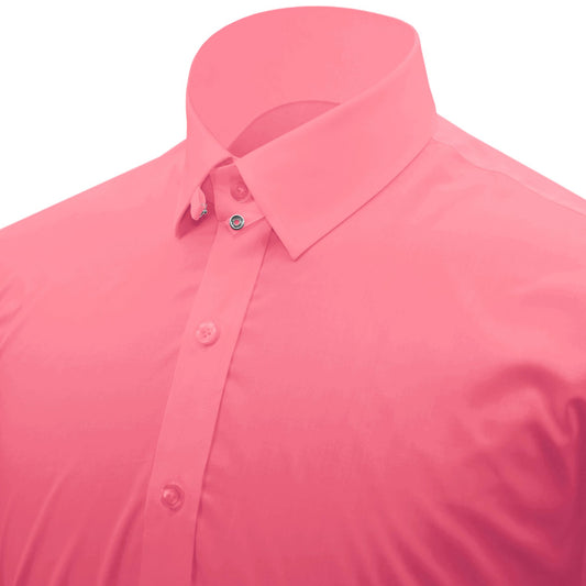 Snap Tab Collar Men's Rose Pink Dress Shirt Retro James Bond Celebrity Style Dress Classic Kent Clergy Collar Shirt Eton Loop Collar 70s 80s