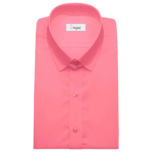 Snap Tab Collar Men's Rose Pink Dress Shirt Retro James Bond Celebrity Style Dress Classic Kent Clergy Collar Shirt Eton Loop Collar 70s 80s