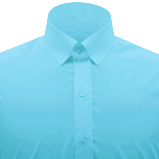 Snap Tab Collar Men's Sea Blue  Dress Shirt Retro James Bond Celebrity Style Dress Classic Kent Clergy Collar Shirt Eton Loop Collar 70s 80s